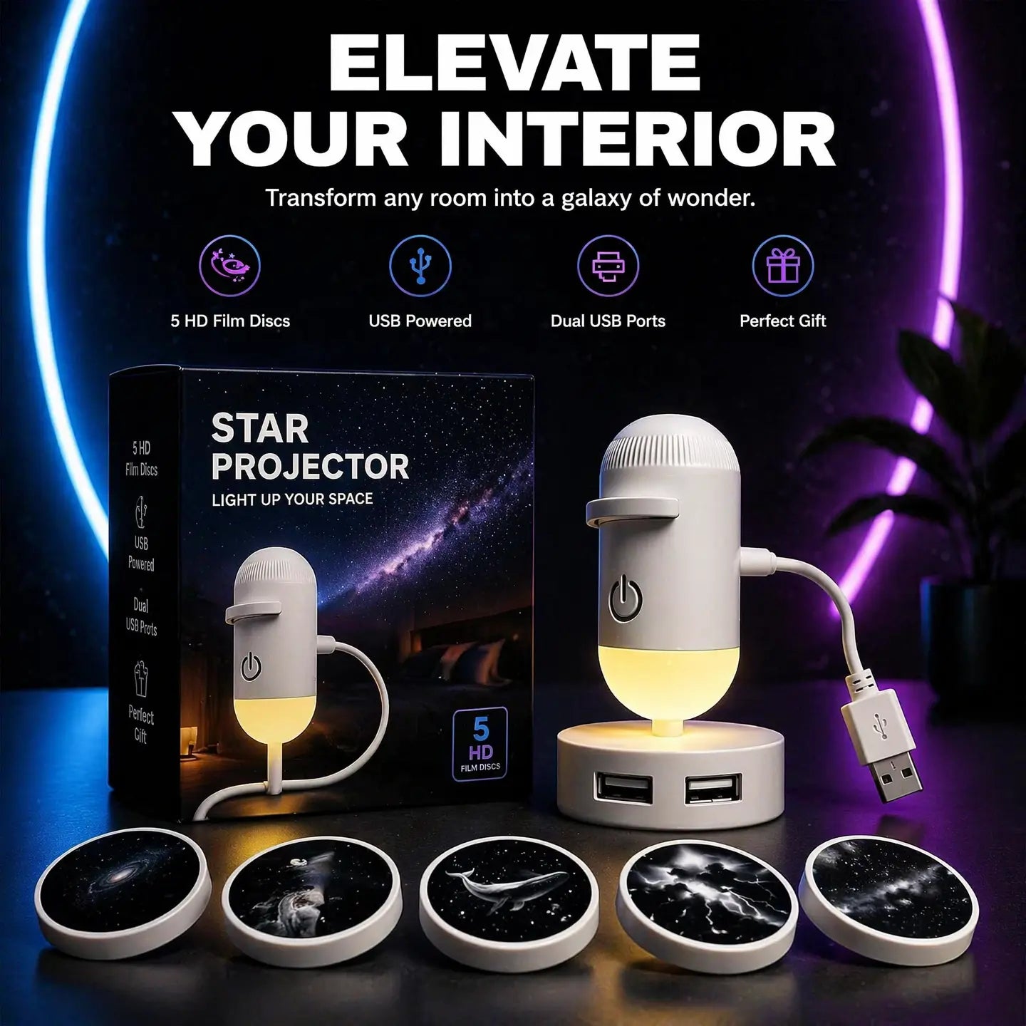 GalaxyGlow – 2-in-1 USB Starry Sky Projector & Night Light