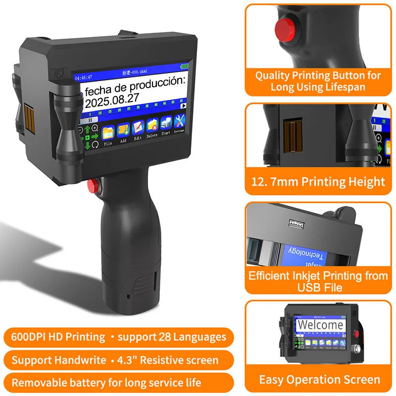 Haike K612 Portable Handheld Inkjet Printer – 600 DPI Multi-Language Industrial Coding Machine