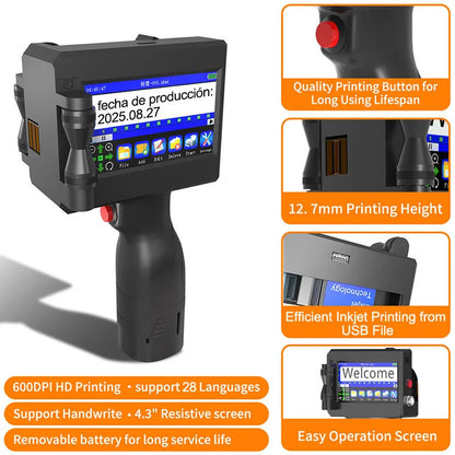 Haike K612 Portable Handheld Inkjet Printer – 600 DPI Multi-Language Industrial Coding Machine